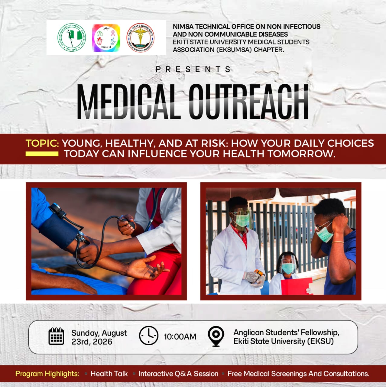 Medical outreach announcement for August 23